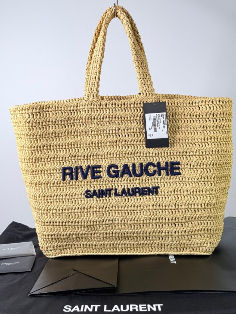 Saint Laurent Rive Gauche Raffia Tote NWT & COA, Dust Bag, Shopping Bag